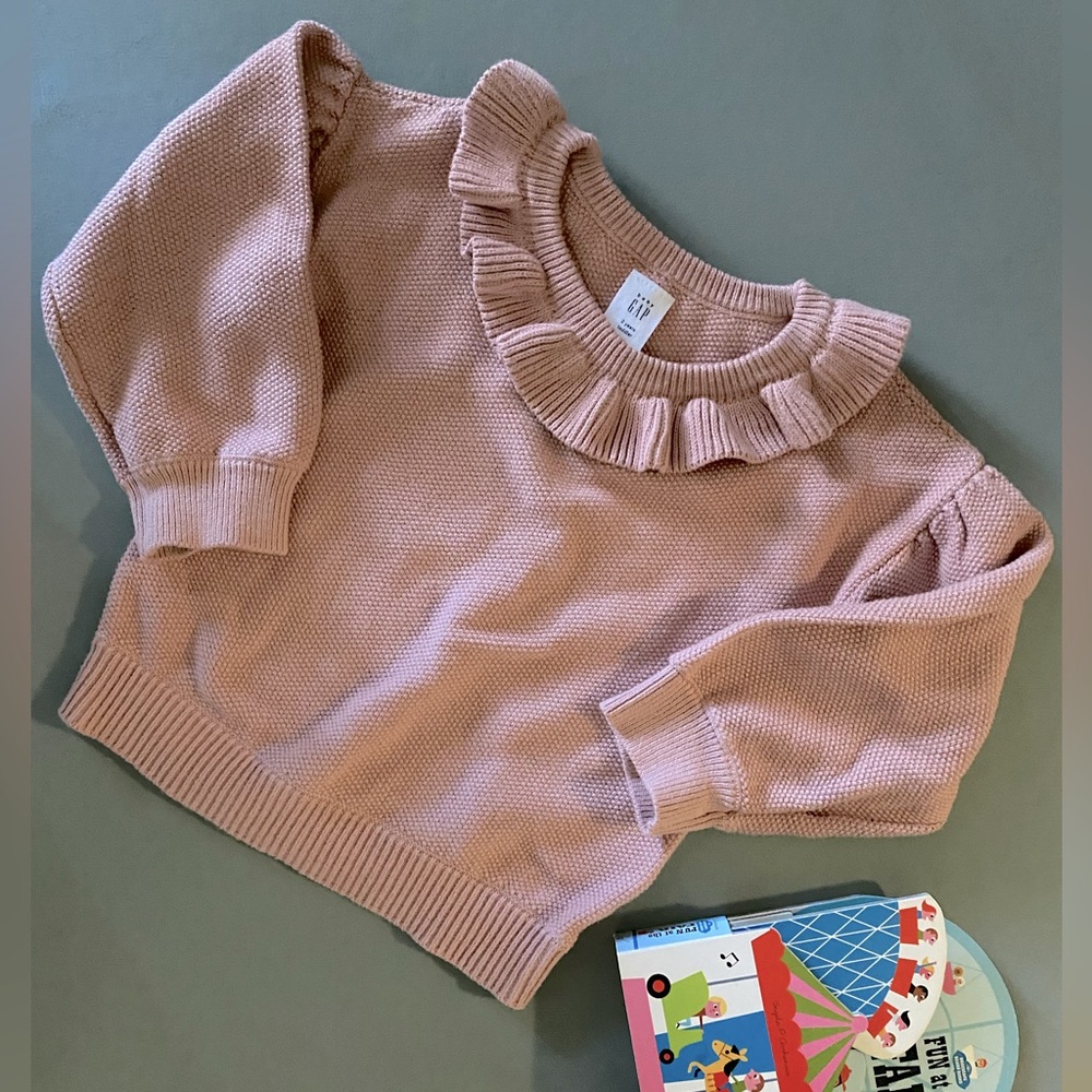 NWOT Baby Gap Toddler Pink Blush Ruffled Knit Cotton Sweater 2 T
